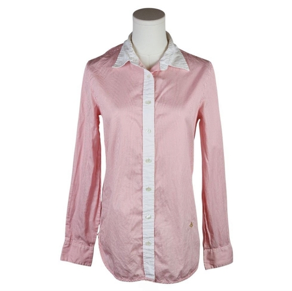 J.Crew Red White Striped Anchor Shirt Cotton Nautical Preppy Button-Down - Picture 1 of 1